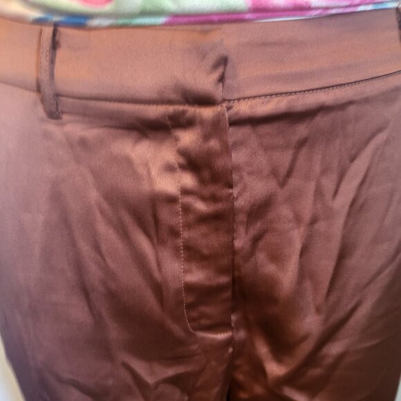 Bailey 44 Size Large Brown Satin Tapered Leg Cargo Pants High Waist Pockets NWT - Picture 3 of 6
